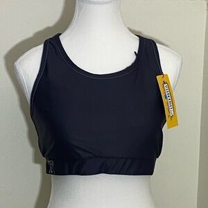 NWT CHICKNLEGS Women's Black Sports Bra- Back Phone Holder! XL